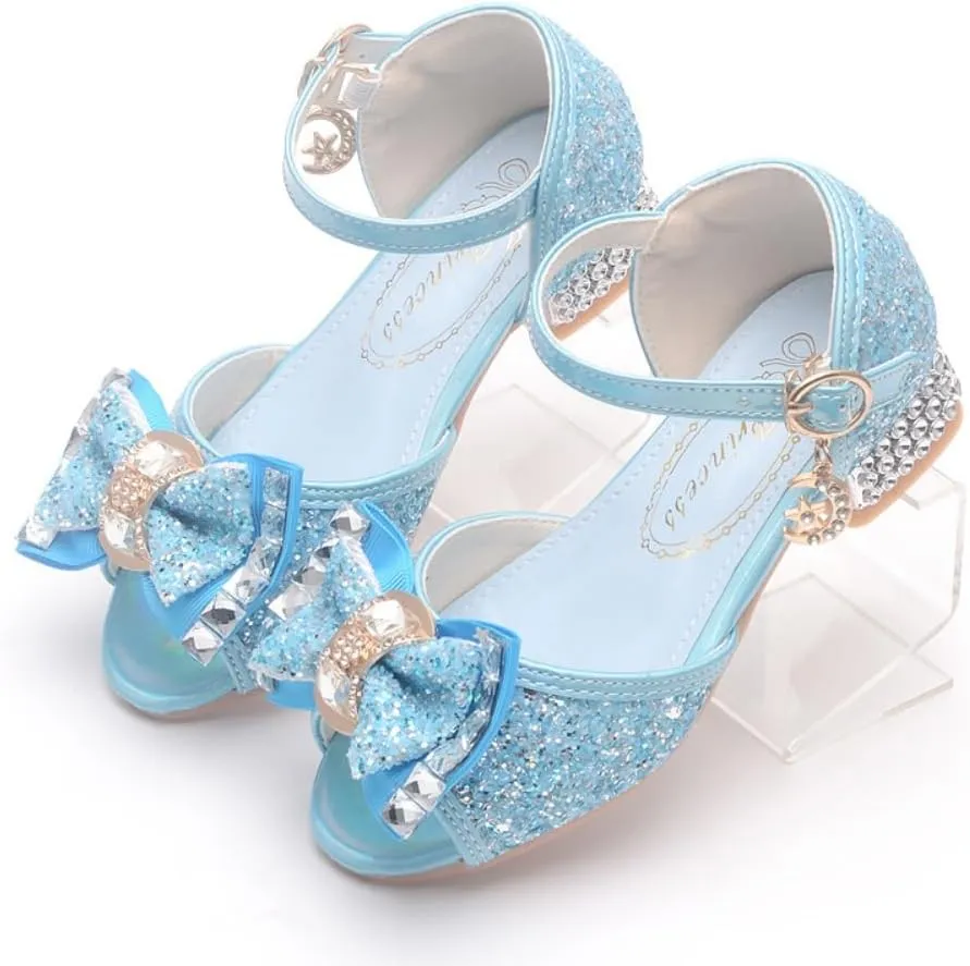 Toddler Girls Glitter High Heels Dress Sandals Sequins Princess Flower Wedding Party Dress Shoes for Kids
