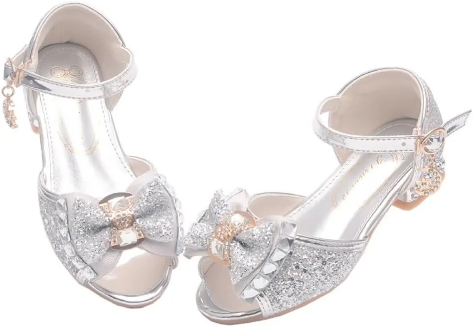 Toddler Girls Glitter High Heels Dress Sandals Sequins Princess Flower Wedding Party Dress Shoes for Kids