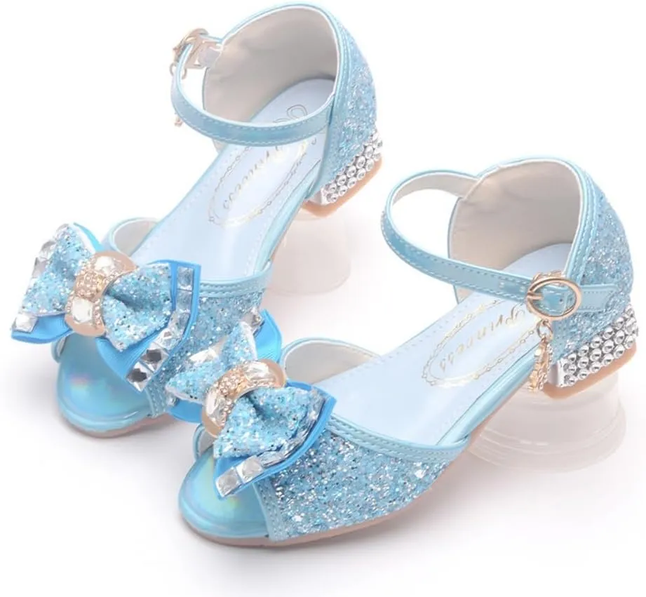 Toddler Girls Glitter High Heels Dress Sandals Sequins Princess Flower Wedding Party Dress Shoes for Kids