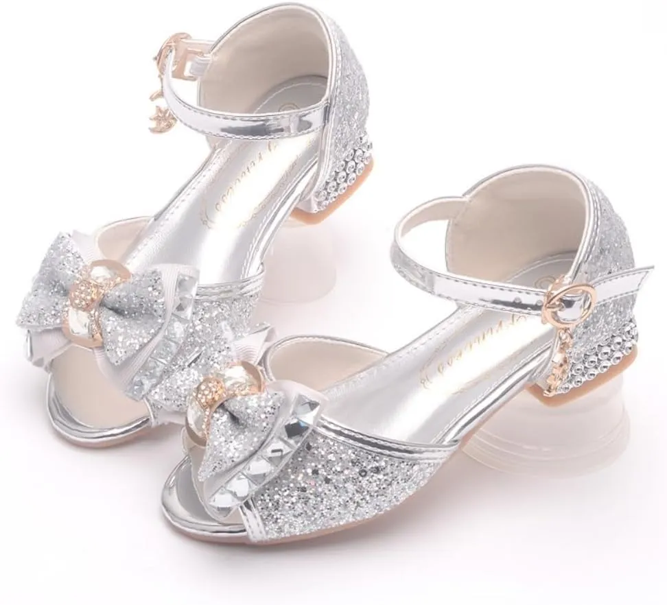 Toddler Girls Glitter High Heels Dress Sandals Sequins Princess Flower Wedding Party Dress Shoes for Kids