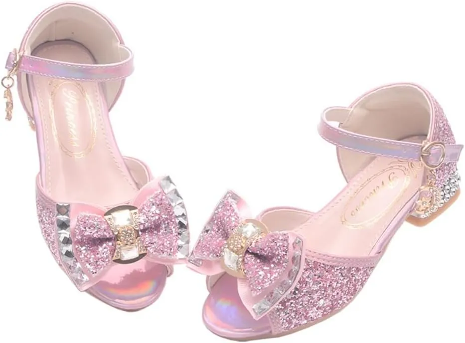 Toddler Girls Glitter High Heels Dress Sandals Sequins Princess Flower Wedding Party Dress Shoes for Kids