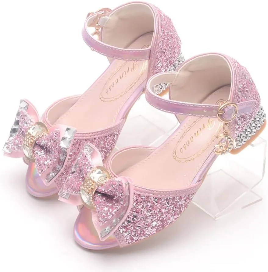 Toddler Girls Glitter High Heels Dress Sandals Sequins Princess Flower Wedding Party Dress Shoes for Kids