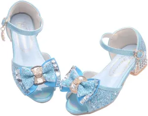 Toddler Girls Glitter High Heels Dress Sandals Sequins Princess Flower Wedding Party Dress Shoes for Kids