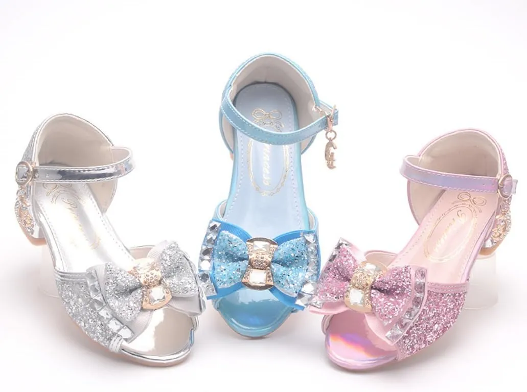 Toddler Girls Glitter High Heels Dress Sandals Sequins Princess Flower Wedding Party Dress Shoes for Kids
