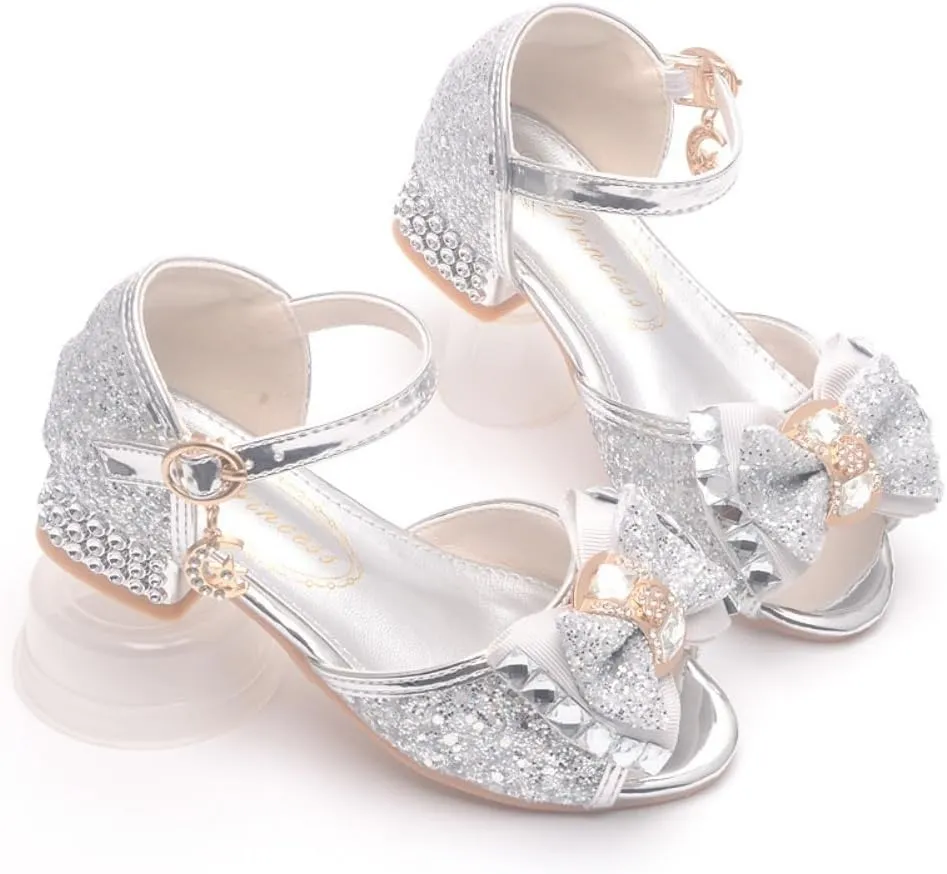 Toddler Girls Glitter High Heels Dress Sandals Sequins Princess Flower Wedding Party Dress Shoes for Kids