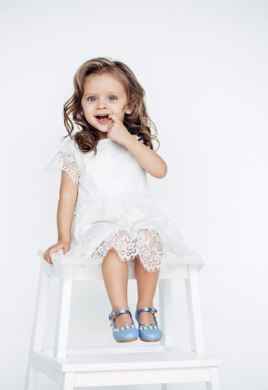 Toddler Girls Sparkly Princess Dress Shoes Sequin Pearl Low Heel Mary Jane Pumps for Wedding Party
