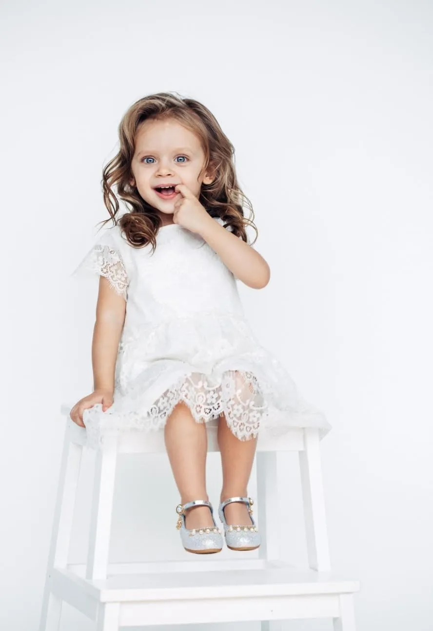 Toddler Girls Sparkly Princess Dress Shoes Sequin Pearl Low Heel Mary Jane Pumps for Wedding Party