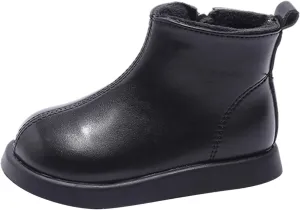Unisex Kids Plush Ankle Boot Comfy Warm Round Toe Waterroof Solid Classic Working Shoes School Cute Toddler Boots