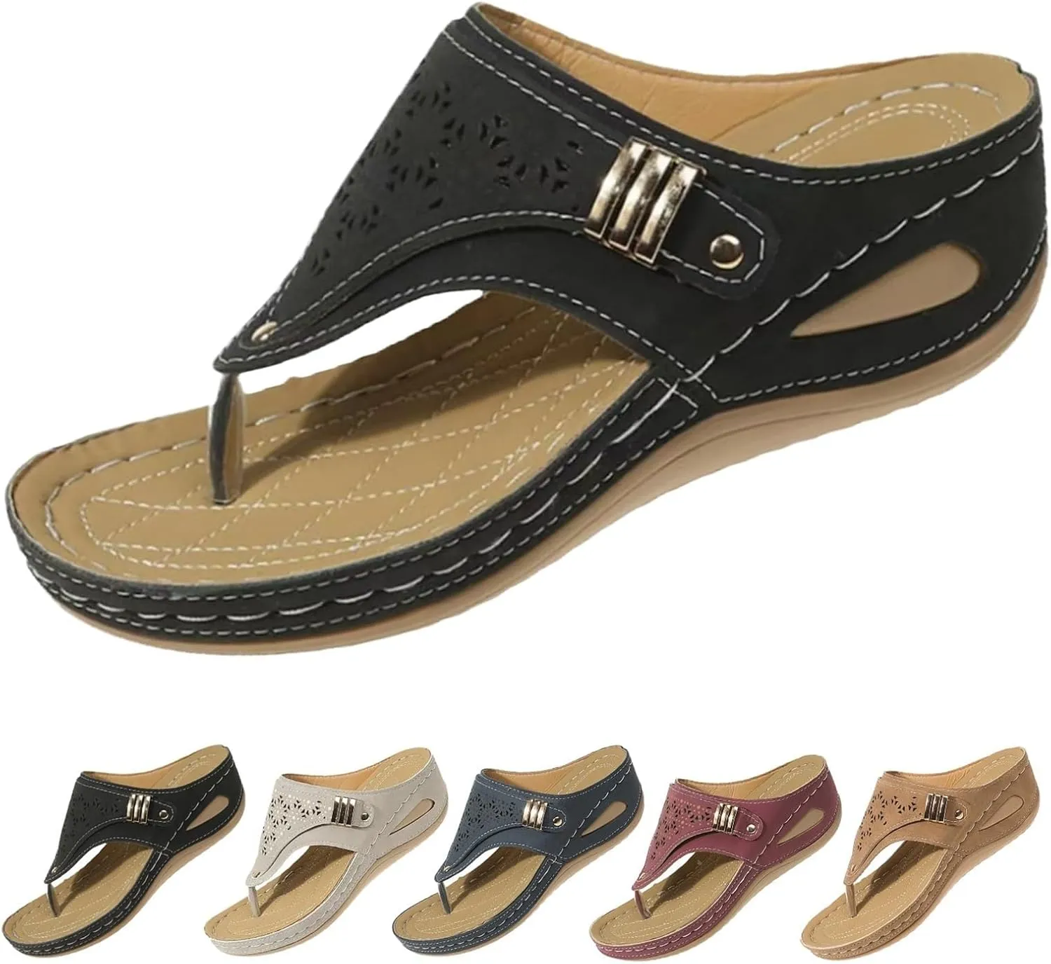 Wedge Flip Flops Sandals for Women Comfortable Beach Non Slip Sandals Dressy Casual Yoga Mat Shower Slippers Clip Toe Walking Shoes for Summer