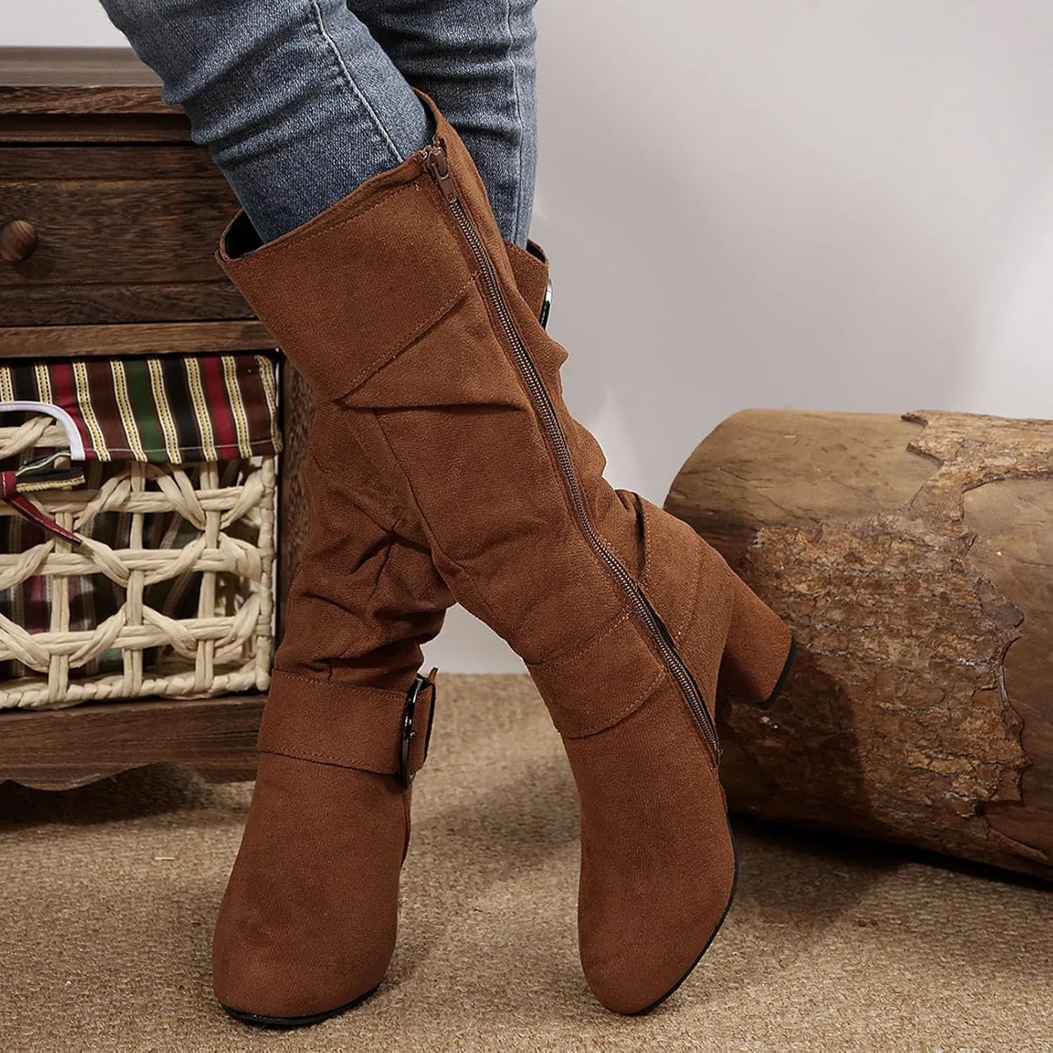 Wide Calf Rain Boots for Women Plus Size Fashion Women Solid Autumn Winter Thick Sole Wedge Boots for Women Wide Calf