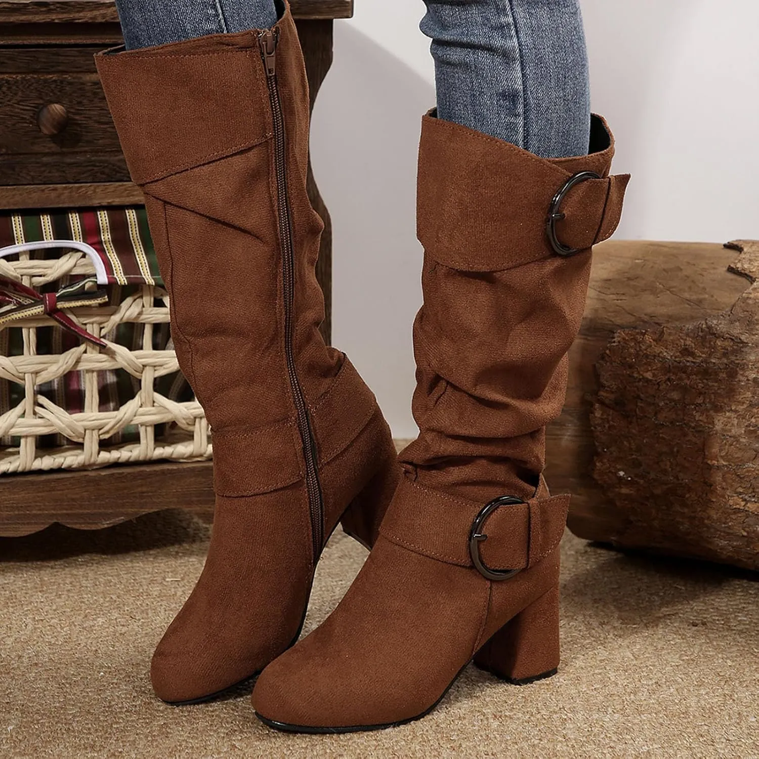 Wide Calf Rain Boots for Women Plus Size Fashion Women Solid Autumn Winter Thick Sole Wedge Boots for Women Wide Calf