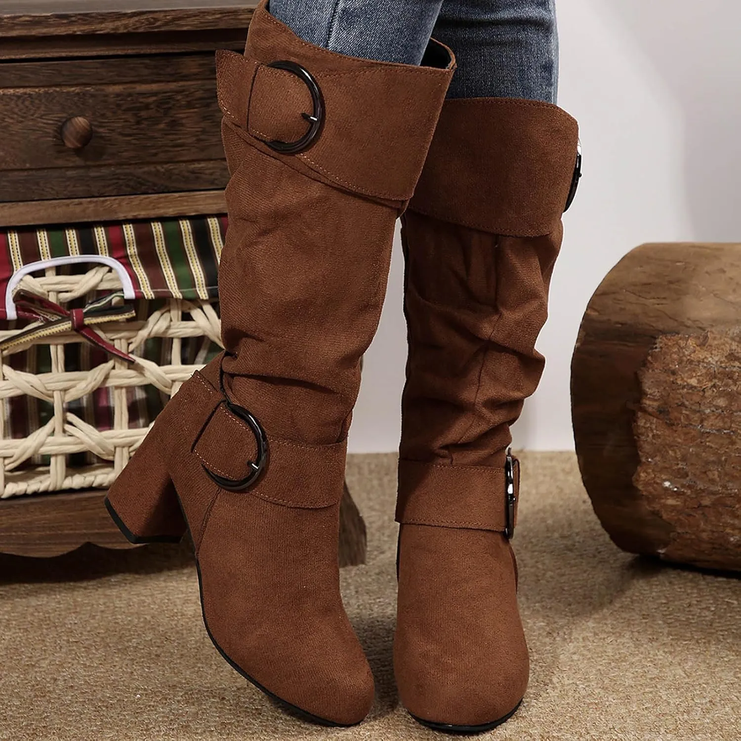 Wide Calf Rain Boots for Women Plus Size Fashion Women Solid Autumn Winter Thick Sole Wedge Boots for Women Wide Calf