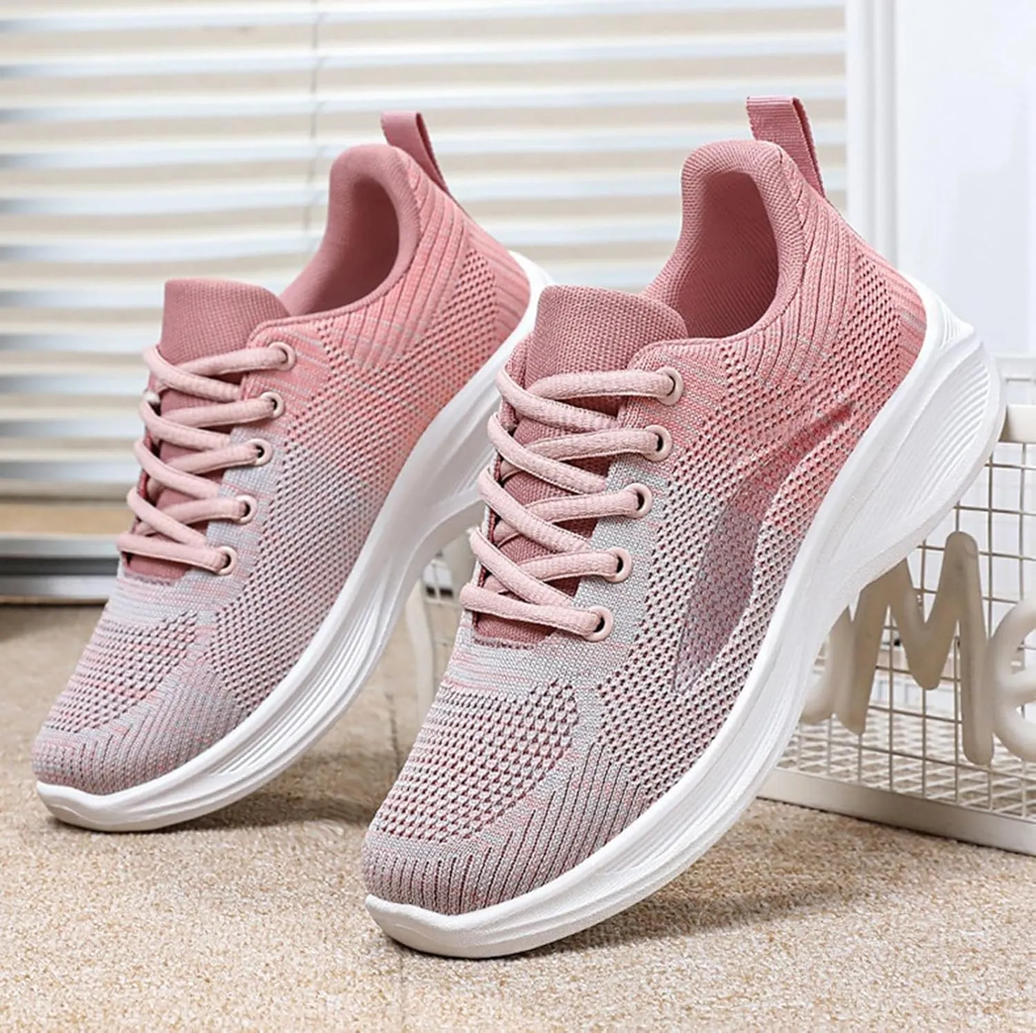 Woman Tennis Shoes Breathable Casual Fashion Lace Up Mesh Athletic Shoes Non Slip Walking Running Workout Sneakers
