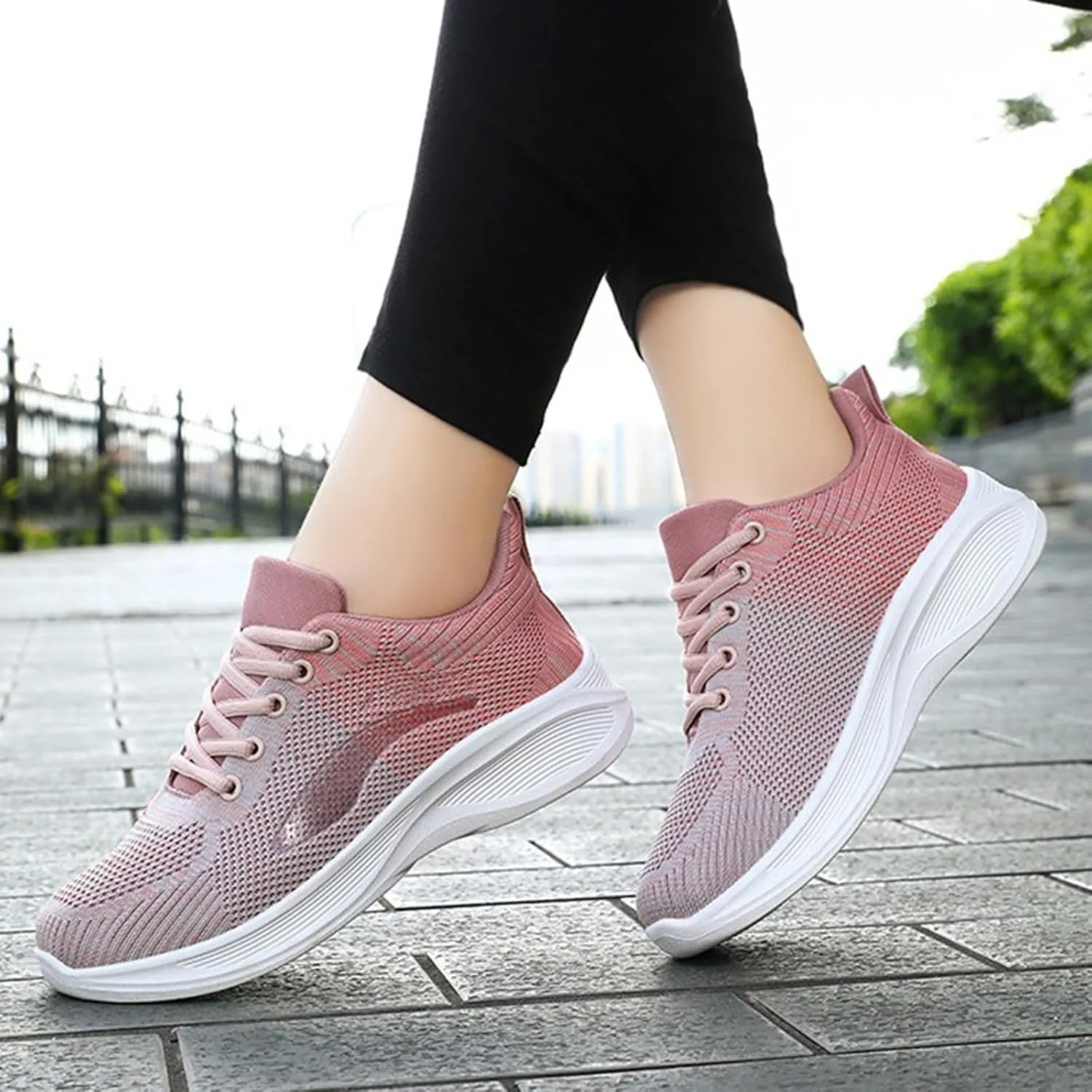 Woman Tennis Shoes Breathable Casual Fashion Lace Up Mesh Athletic Shoes Non Slip Walking Running Workout Sneakers