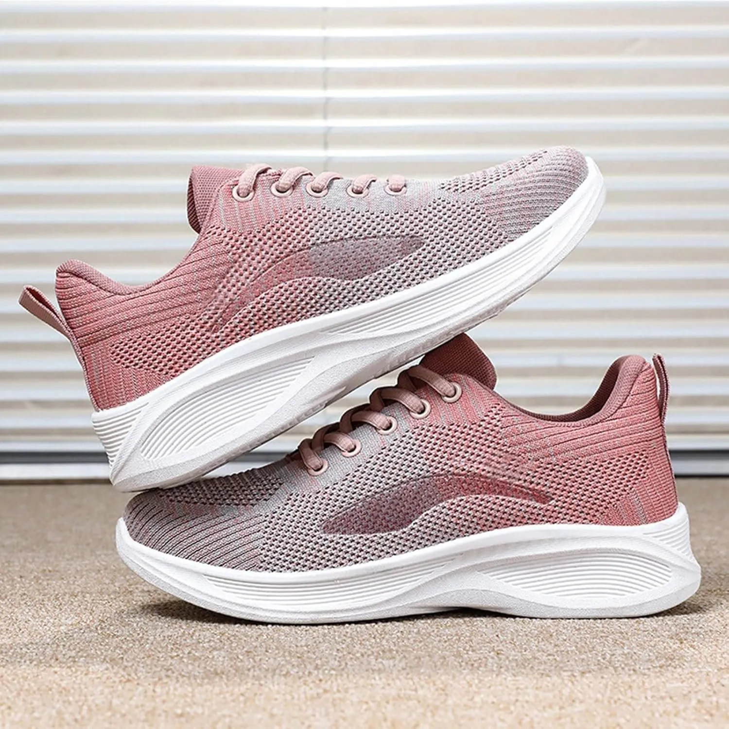 Woman Tennis Shoes Breathable Casual Fashion Lace Up Mesh Athletic Shoes Non Slip Walking Running Workout Sneakers