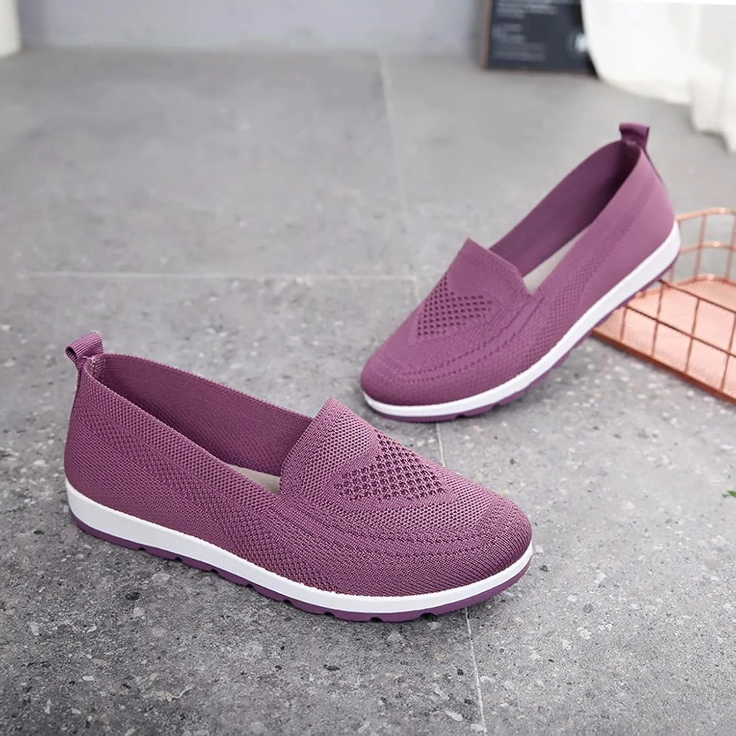 Women Breathable Mesh Slip On Shoes Casual Comfortable Walking Sneakers Lightweight Flats Non Slip Loafers
