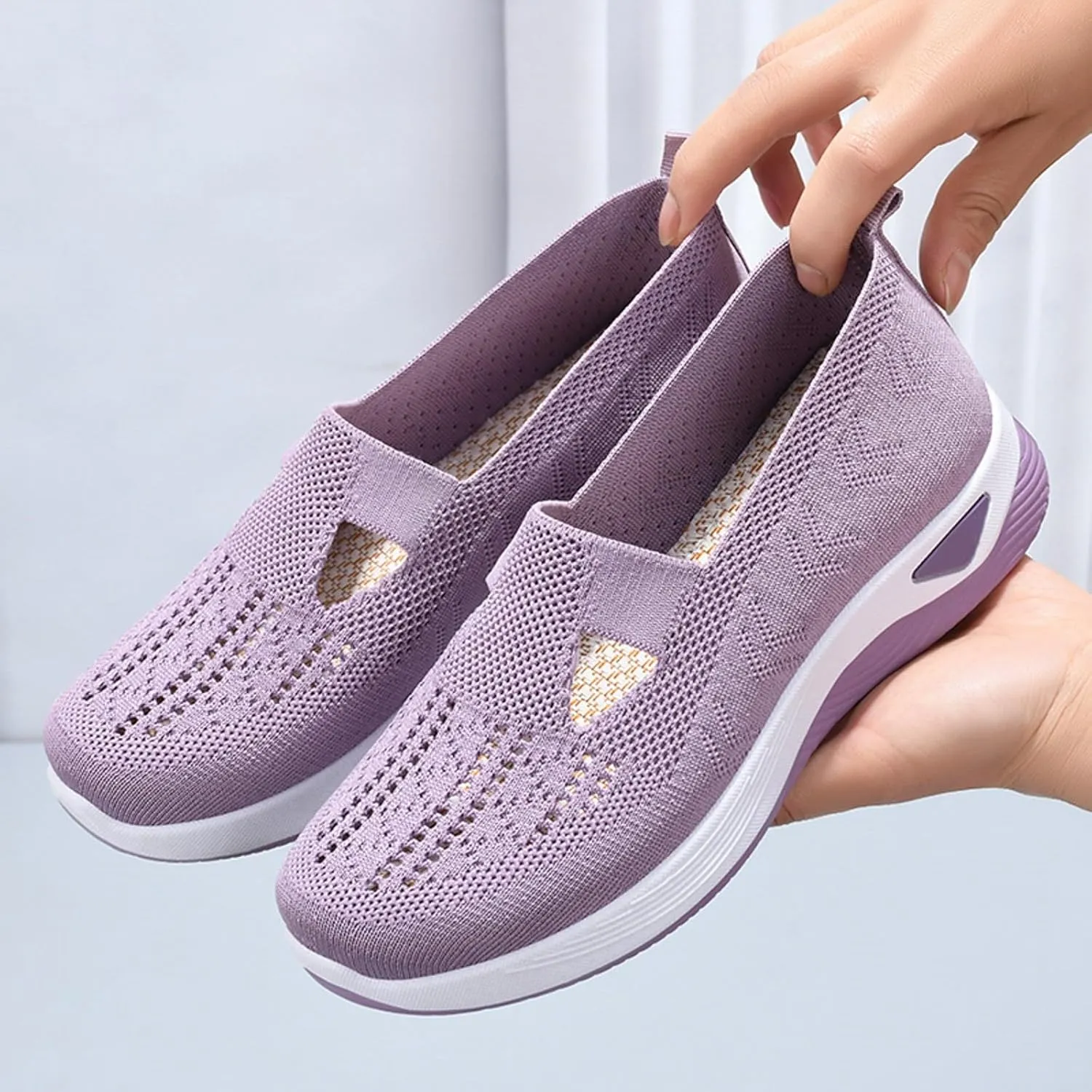 Women Casual Slip On Sneakers Breathable Knit Walking Shoes Lightweight Loafers Non Slip Comfortable Flats