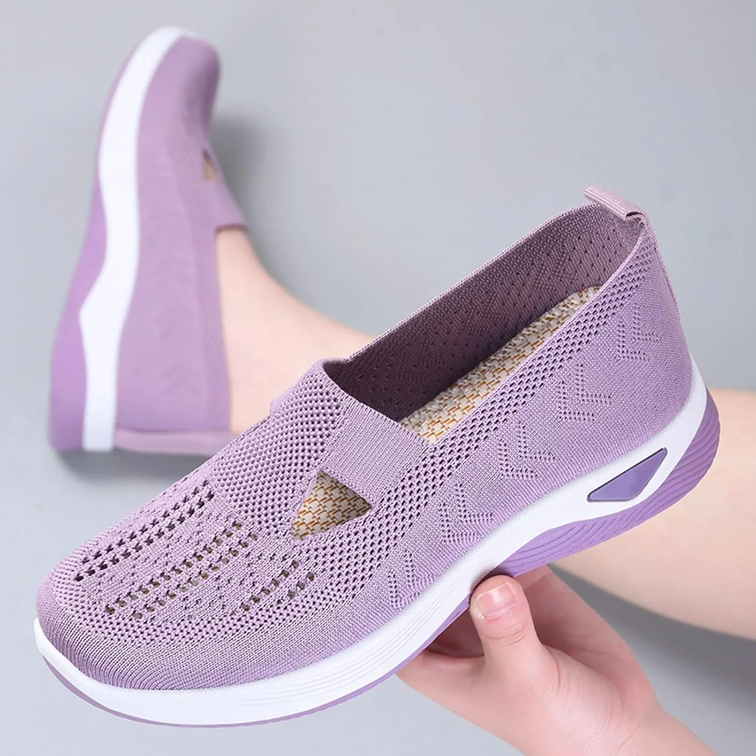 Women Casual Slip On Sneakers Breathable Knit Walking Shoes Lightweight Loafers Non Slip Comfortable Flats
