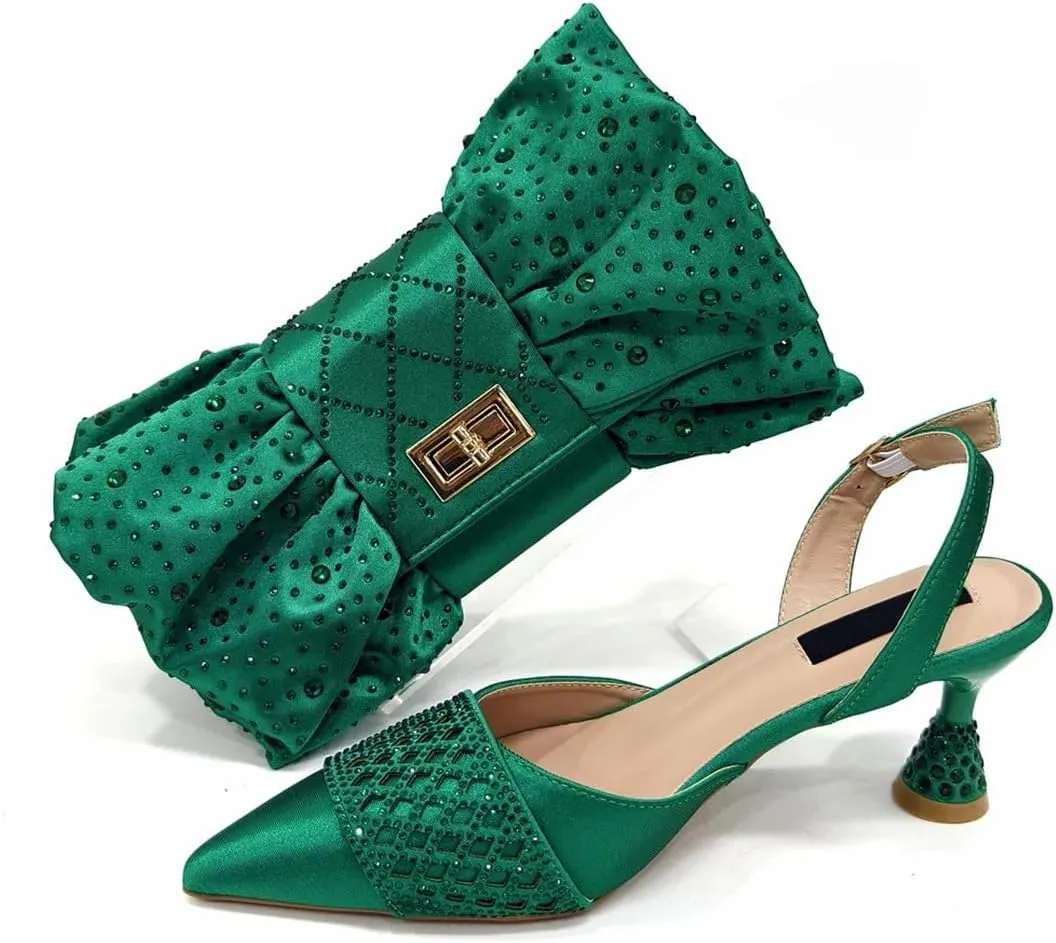 Women Crystal Pumps Shoes and Bag Set African Design Sandal Stones Shoes and Bag Set for Wedding Dress