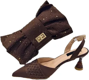 Women Crystal Pumps Shoes and Bag Set African Design Sandal Stones Shoes and Bag Set for Wedding Dress