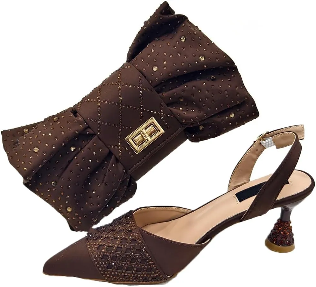 Women Crystal Pumps Shoes and Bag Set African Design Sandal Stones Shoes and Bag Set for Wedding Dress