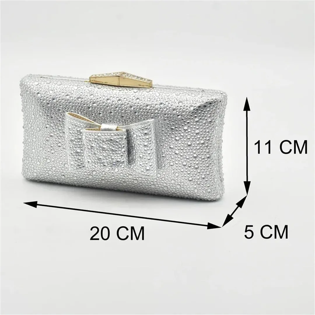 Women Italian Rhinestone Decorated Shoes and Matching Bag Set Elegant Square Heel for Party and Wedding