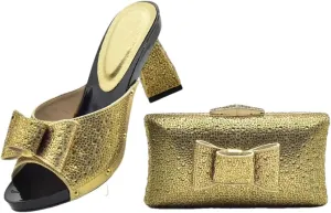 Women Italian Rhinestone Decorated Shoes and Matching Bag Set Elegant Square Heel for Party and Wedding