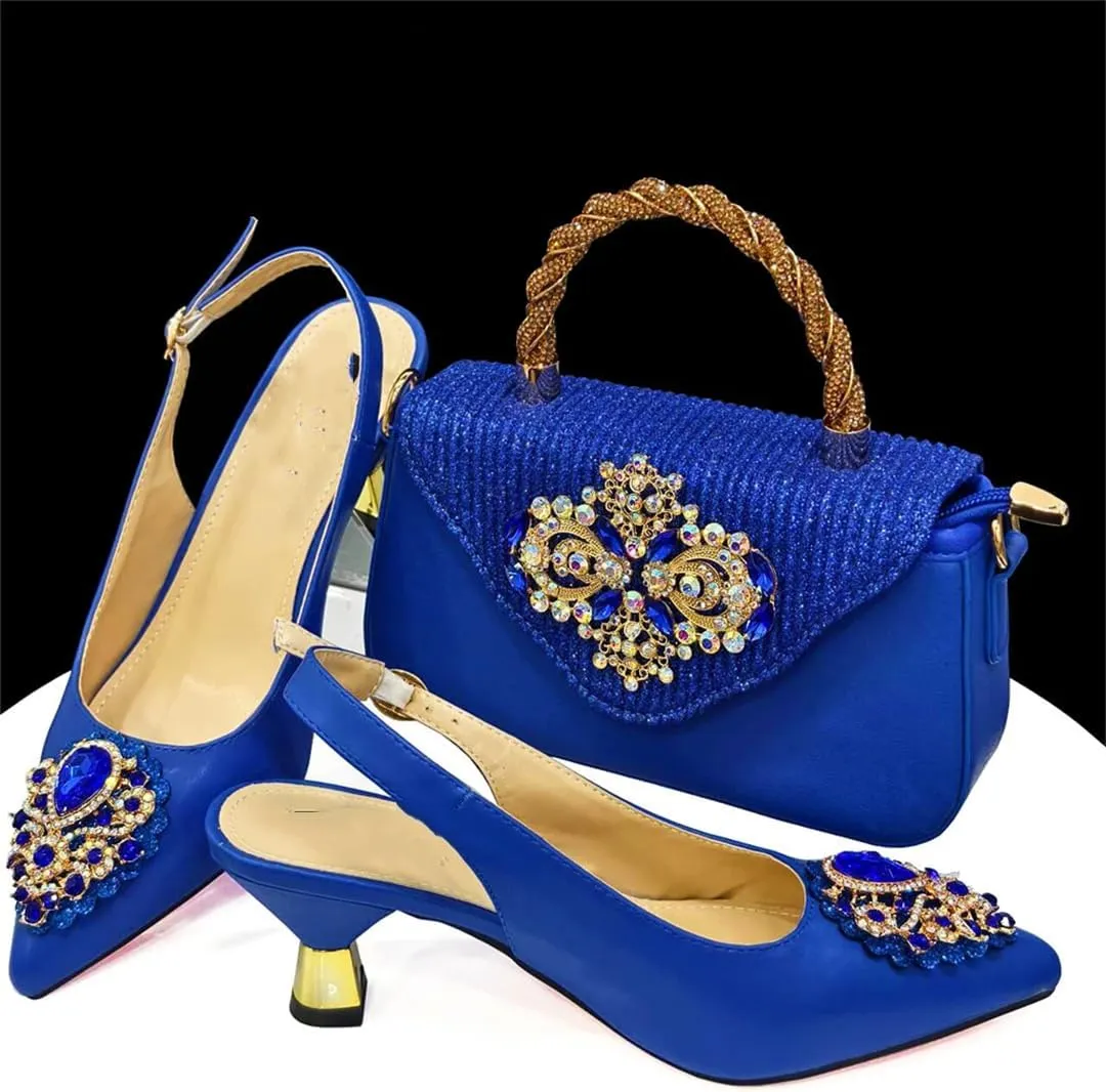 Women Italian Shoes and Bag Set for Party Thin Heel Buckle Strap Pumps Wedding Shoe Bag Matching Set