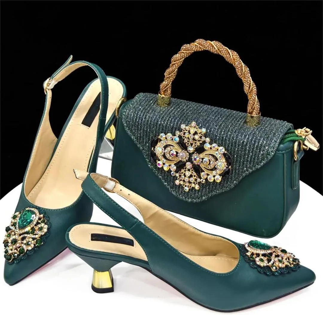 Women Italian Shoes and Bag Set for Party Thin Heel Buckle Strap Pumps Wedding Shoe Bag Matching Set