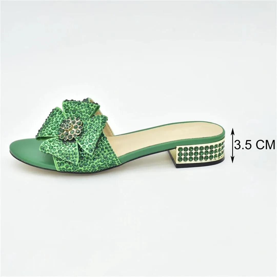 Women Italian Shoes and Bags Matching Set Slip-On Low Heels Floral Crystal Square Heel Shoe and Bag for Party