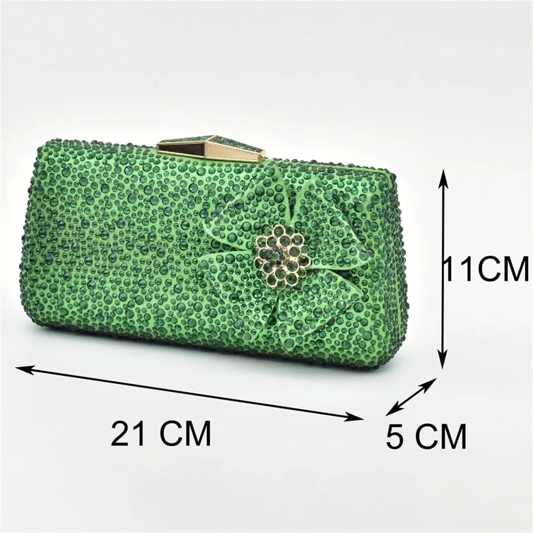 Women Italian Shoes and Bags Matching Set Slip-On Low Heels Floral Crystal Square Heel Shoe and Bag for Party