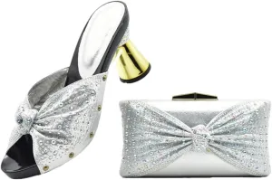 Women Rhinestone Shoes and Matching Bag Set Fashion Party Nigerian Shoes and Bag Set