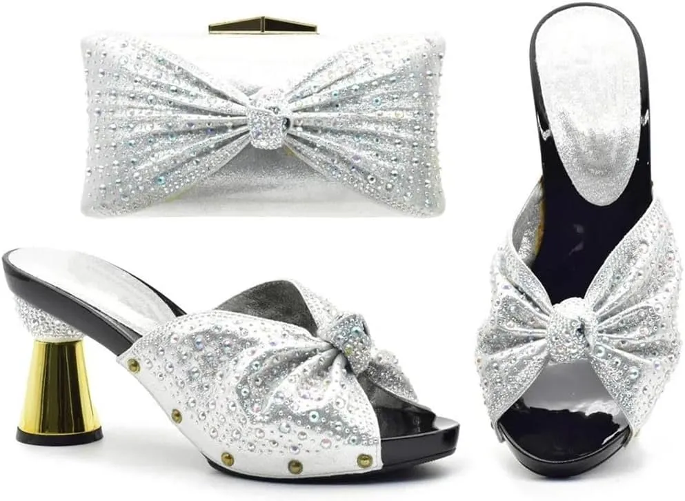 Women Rhinestone Shoes and Matching Bag Set Fashion Party Nigerian Shoes and Bag Set