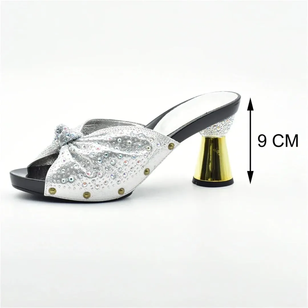 Women Rhinestone Shoes and Matching Bag Set Fashion Party Nigerian Shoes and Bag Set