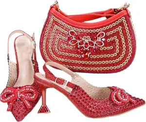 Women Shoes and Bag Set Thin Heel Buckle Strap Pumps Wedding Shoe Bag Matching Set