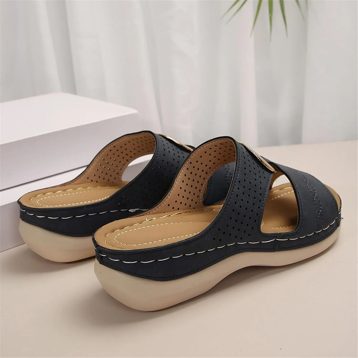 Womens 2025 Casual Wedges Hollow Out Open Toe Platform Comfortable Breathable Slip On Comfy Orthotic Wide Width Beach Walking Sandals Slippers