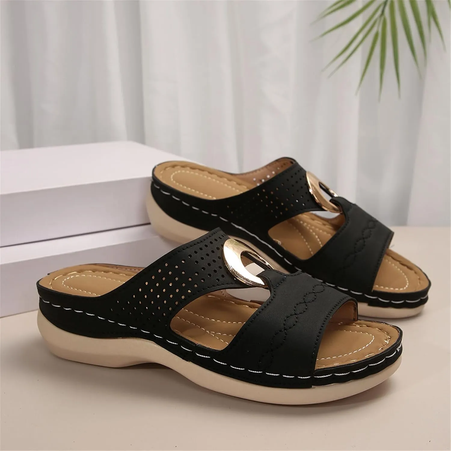 Womens 2025 Casual Wedges Hollow Out Open Toe Platform Comfortable Breathable Slip On Comfy Orthotic Wide Width Beach Walking Sandals Slippers