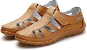 Womens Gladiator Sandals Comfortable Hollow Out Fisherman Sandals Slip On Wedges Summer Beach Shoes Closed Toe Casual Lightweight Ankle Strap Soft Shoes