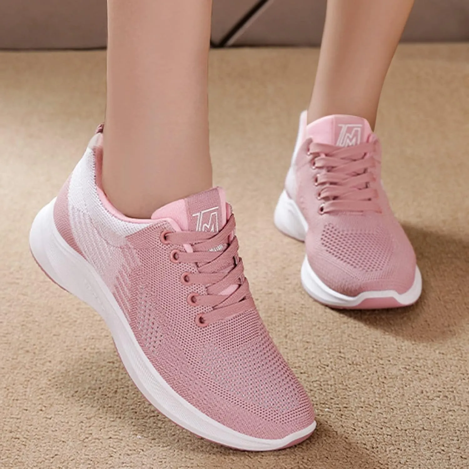 Womens Running Sneakers Breathable Flying Woven Lace Up Walking Shoes Summer Casual Non Slip Outdoor Sports Shoes