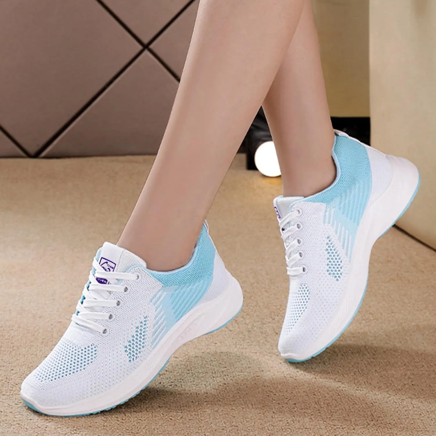 Womens Running Sneakers Breathable Flying Woven Lace Up Walking Shoes Summer Casual Non Slip Outdoor Sports Shoes