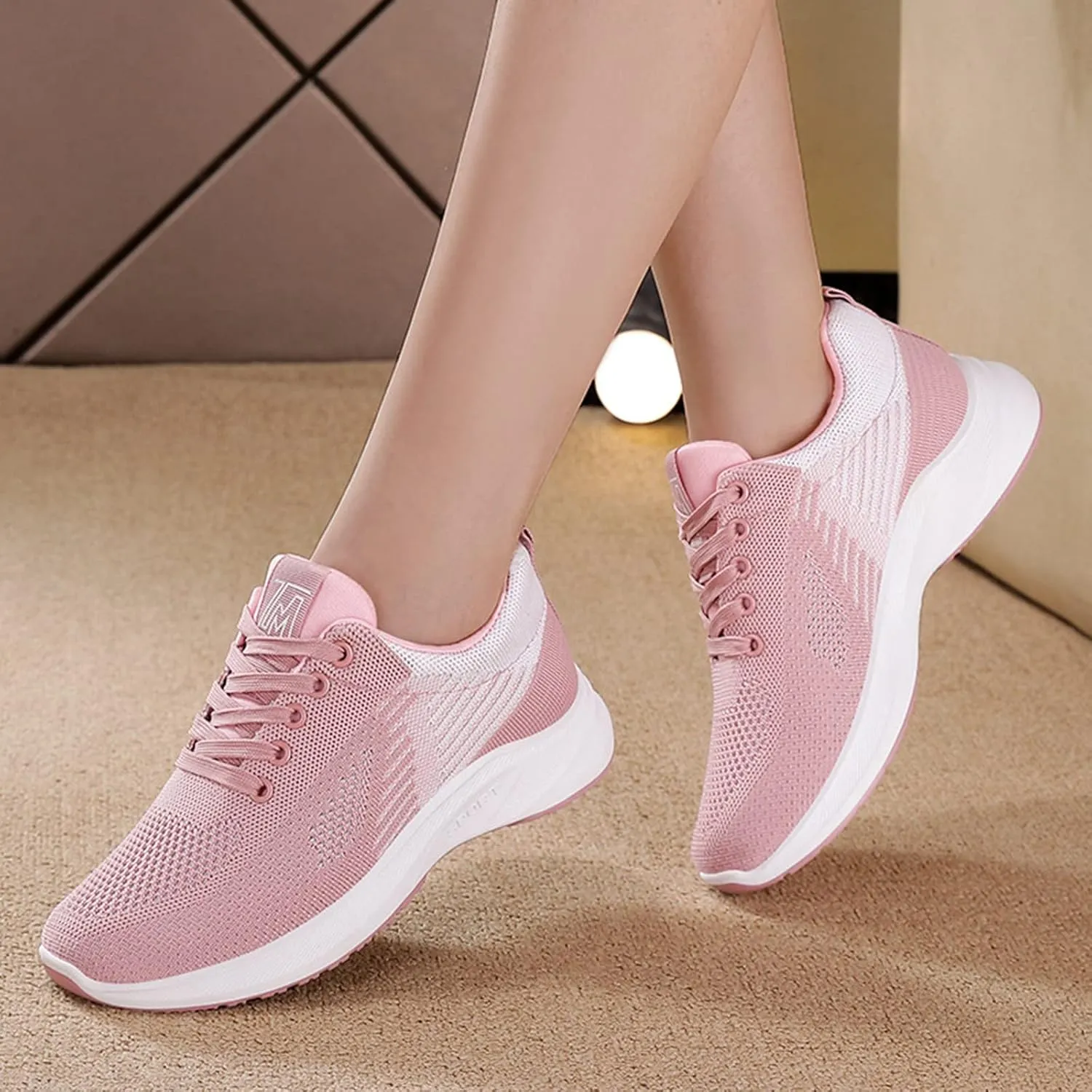 Womens Running Sneakers Breathable Flying Woven Lace Up Walking Shoes Summer Casual Non Slip Outdoor Sports Shoes