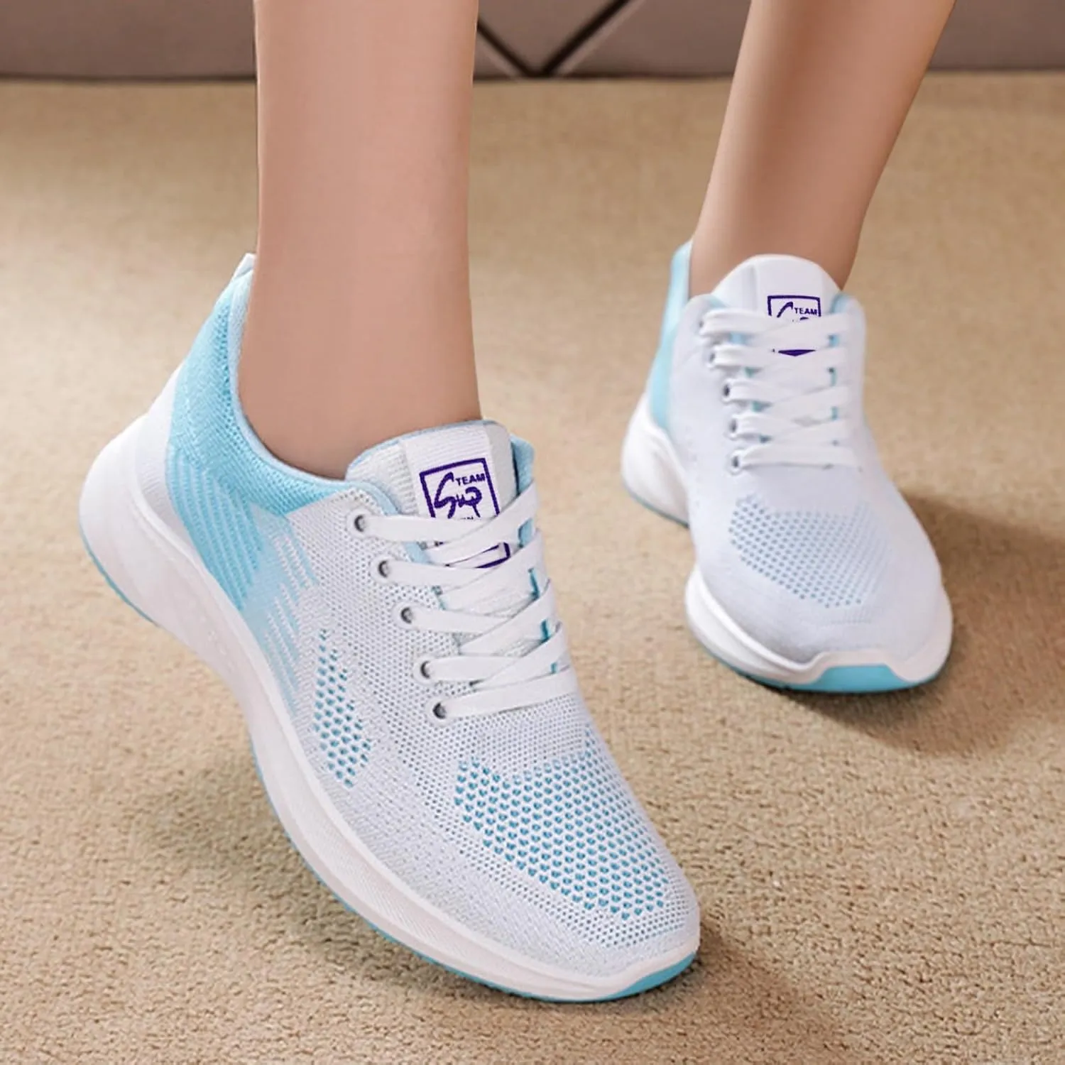 Womens Running Sneakers Breathable Flying Woven Lace Up Walking Shoes Summer Casual Non Slip Outdoor Sports Shoes
