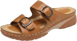 Womens Slides Arch Support Slip On Flat Sandals Non-Slip Comfortable Plantar Fasciitis Walking Sandal Summer Casual Sandals Slippers with 2 Adjustable Straps