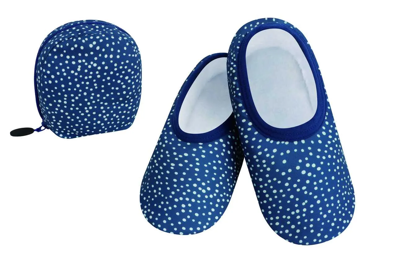 Women's Snoozie Skinnies Slippers -Blue Dot Skinnies with Travel Pouch