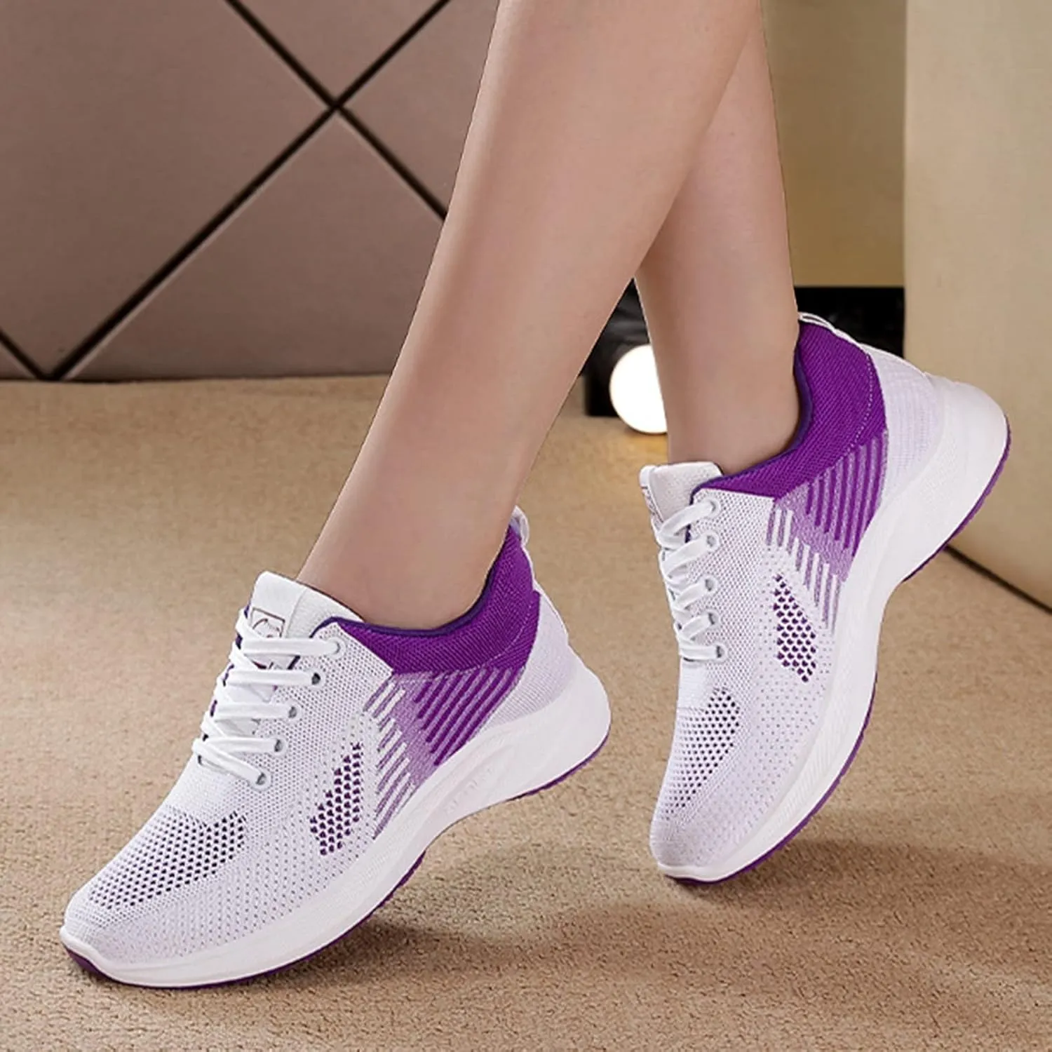 Workout Shoes for Women Lace Up Thick Sole Solid Color Walking Sneakers Lightweight Breathable Casual Running Sneakers