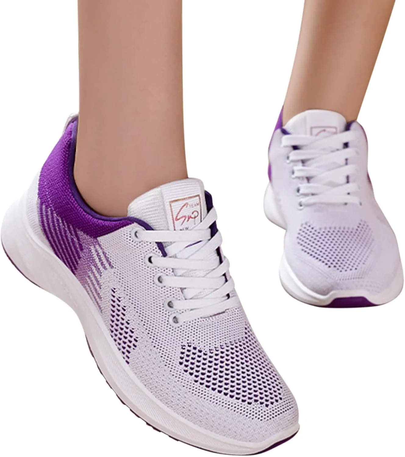 Workout Shoes for Women Lace Up Thick Sole Solid Color Walking Sneakers Lightweight Breathable Casual Running Sneakers