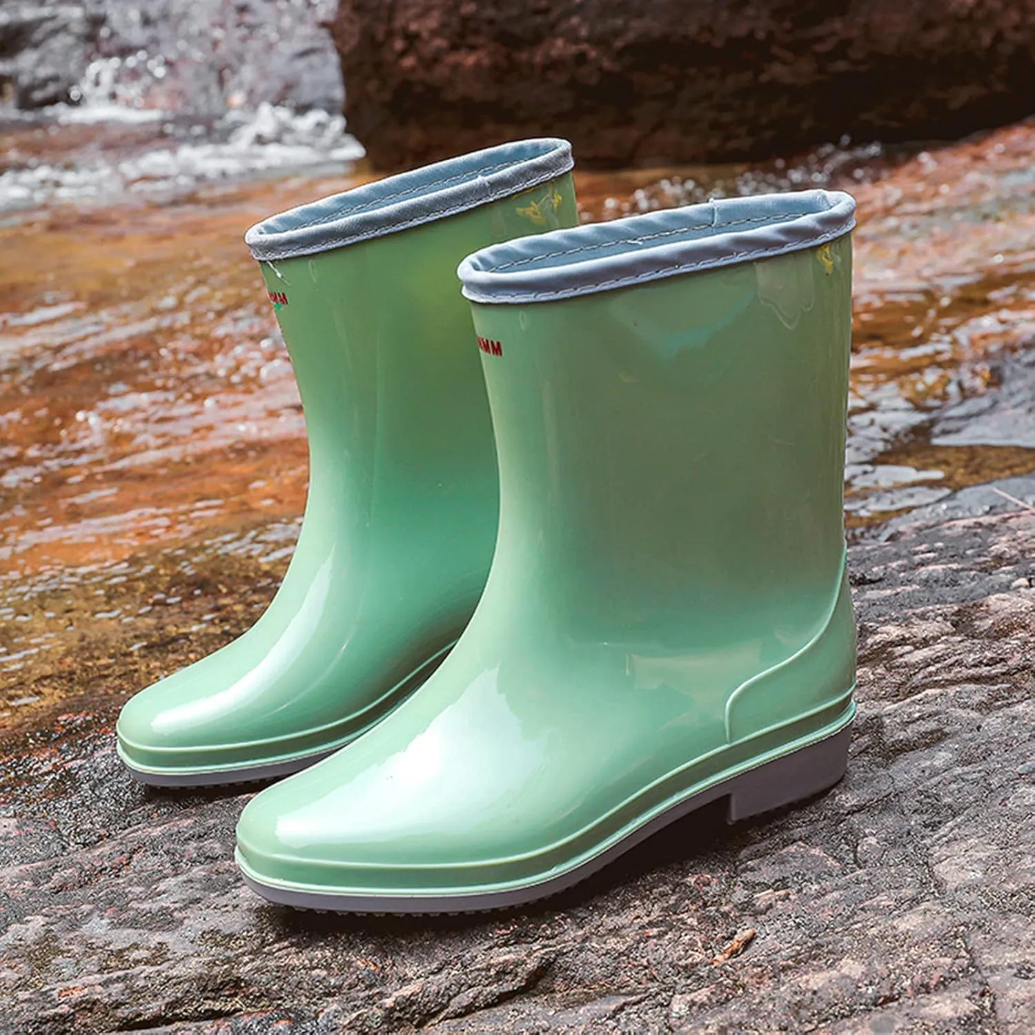 ZHOUYF Women Waterproof Rubber Rain Shoes PVC Non-Slip Garden Shoes Work Ankle Boots Mid Calf Rain Boots Outdoor Car Wash Footwear